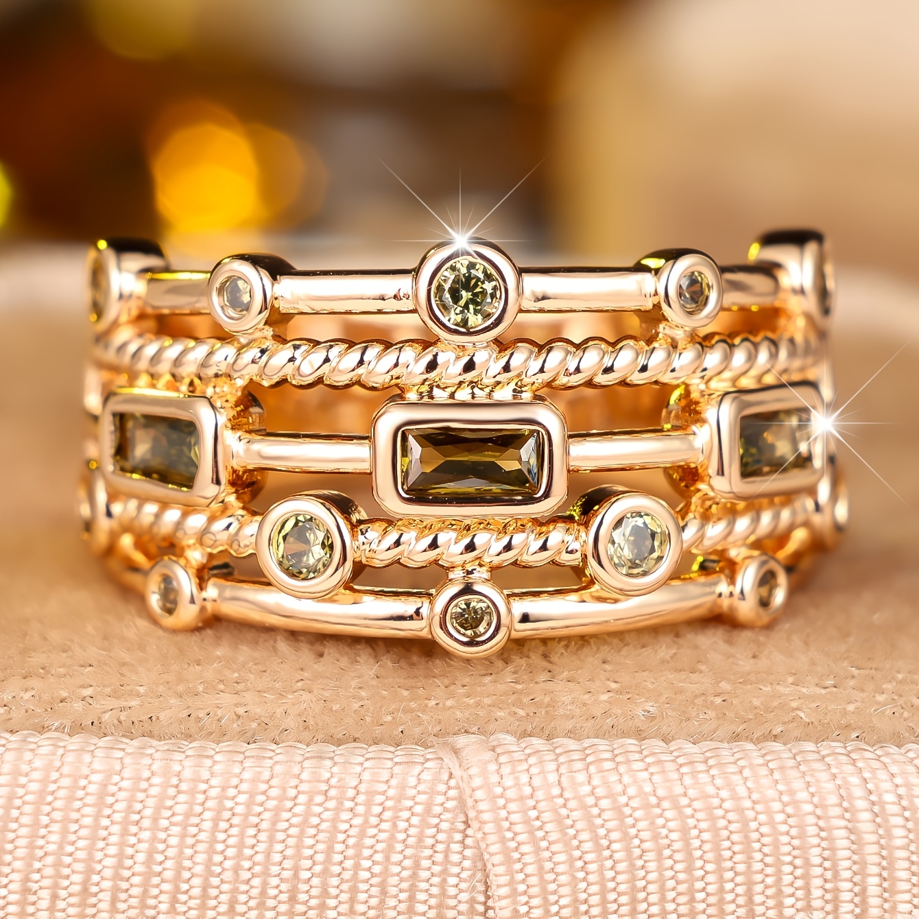 Women's Multi-layered Synthetic Zirconia Proposal Ring, Unique Style